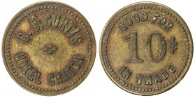 UNITED STATES:brass token, circa 1910s: Graton, California: C.J. CURTIS / HOTEL GRATON // GOOD FOR / 10¢ / IN TRADE; on May 24, 1914 the Press Democra...