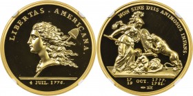 UNITED STATES: AV medal, ND (2014), NGC graded Proof 69 UC, "Libertas Americana" 1 ounce gold Proof "High Relief" medal struck at the Paris Mint, a hi...