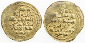 GHAZNAVID: Mas'ud III, 1099-1115, AV dinar (2.95g) (Ghazna), AH(492), A-1647, with titles sanâ al-milla malik al-islam zahir al-imam, light weight, de...