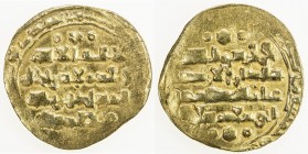 GHAZNAVID: Mas'ud III, 1099-1115, AV dinar (2.82g) (Ghazna), AH505, A-1647, second series, with the title ghiyath al-muslimin, clear date, VF to EF. T...