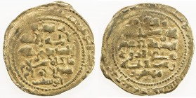 GHAZNAVID: Mas'ud III, 1099-1115, AV dinar (3.31g), Ghazna, DM, A-1647, first series, titles sanâ al-milla malik al-islam zahir al-imam, VF to EF.

...