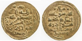 GHAZNAVID: Mas'ud III, 1099-1115, AV dinar (4.12g) (Ghazna), DM, A-1647, first series, titles sanâ al-milla malik al-islam zahir al-imam, additional t...