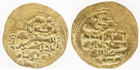 GHAZNAVID: Mas'ud III, 1099-1115, AV dinar (5.39g) (Ghazna), DM, A-1647, first series, titles sanâ al-milla malik al-islam zahir al-imam, additional t...