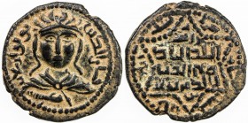 ARTUQIDS OF MARDIN: Yuluq Arslan, 1184-1201, AE dirham (12.58g), AH584, A-1829.1, SS-33.5, titles of Yuluq Arslan around diademed and draped facing ma...