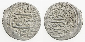 GANJA: Muhammad Hasan Khan, 1760-1780, AR abbasi (3.75g), Ganja, AH1186, A-A2944, Zand couplet obverse, excellent example of this type, EF, S. 

Est...