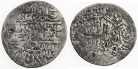 MUGHAL: Humayun, 1530-1556, AR shahrukhi (4.62g) (Kabul or Qandahar), ND, A-B2464, Zeno-237210, mint unknown for this type, obverse divided into 3 pan...
