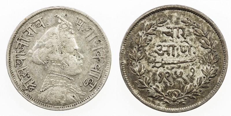 BARODA: Sayaji Rao III, 1875-1938, AR 4 annas, VS1951, Y-34a, VF to EF.

Estim...