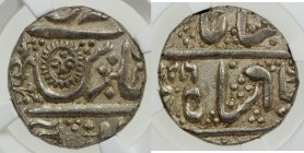 INDORE: British Occupation, AR rupee, AH1216, KM-76, sun face on reverse, well-centered, seldomly found in this quality, NGC graded MS63, ex SARC Auct...