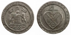 MADRAS PRESIDENCY: AE 1/48 rupee, 1794, KM-394, East India Company issue, struck at the Matthew Boulton's Soho Mint, Birmingham, Fine to VF.

Estima...