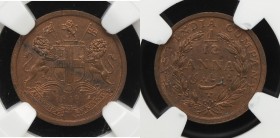 BRITISH INDIA: Victoria, Queen, 1837-1876, AE 1/12 anna, 1848(c), KM-445, S&W-2.61, East India Company issue, NGC graded MS63 RB.

Estimate: USD 50 ...