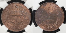 BRITISH INDIA: Victoria, Queen, 1837-1876, AE ¼ anna, 1858(w), KM-463.1, S&W-3.78, East India Company issue, type B/1, single leaf variety, minted by ...
