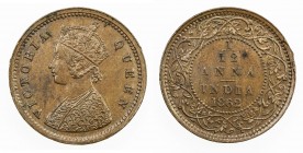 BRITISH INDIA: Victoria, Queen, 1837-1876, AE 1/12 anna, 1862(b), KM-465, S&W-4.189, both dies clashed, brown, Unc.

Estimate: USD 40 - 60