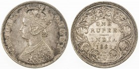 BRITISH INDIA: Victoria, Queen, 1837-1876, AR rupee, 1862(b), KM-473.1, S&W-4.63a (B/IIa), B/2, 2/0, nice old toning, About Unc, ex Dr. Axel Wahlstedt...