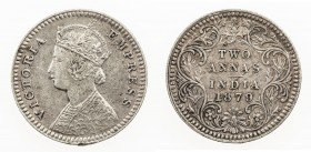 BRITISH INDIA: Victoria, Empress, 1876-1901, AR 2 annas, 1879-C, KM-469, S&W-6.358, bold strike, better date/mintmark, EF.

Estimate: USD 65 - 85