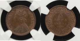 BRITISH INDIA: Victoria, Empress, 1876-1901, AE 1/12 anna, 1886(b), KM-483, lovely flares of red luster, NGC graded MS63 BR.

Estimate: USD 50 - 75