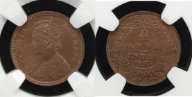 BRITISH INDIA: Victoria, Empress, 1876-1901, AE 1/12 anna, 1893(c), KM-483, NGC graded MS63 BR.

Estimate: USD 50 - 75