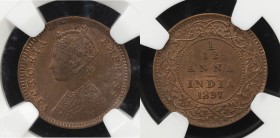 BRITISH INDIA: Victoria, Empress, 1876-1901, AE 1/12 anna, 1897(c), KM-483, gorgeous shimmering luster, NGC graded MS64 RB.

Estimate: USD 50 - 75