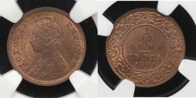 BRITISH INDIA: Victoria, Empress, 1876-1901, AE 1/12 anna, 1901(c), KM-483, gorgeous luster, NGC graded MS64 RB, ex Sanjay C. Gandhi Collection. 

E...