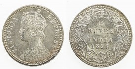 BRITISH INDIA: Victoria, Empress, 1876-1901, AR ¼ rupee, 1898-C, KM-490, S&W-6.332, incuse C mintmark, attractive light peripheral tone, Choice About ...