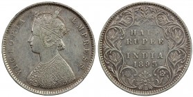 BRITISH INDIA: Victoria, Empress, 1876-1901, AR ½ rupee, 1898-B, KM-491, S&W-6.237, incuse B mintmark, fields a bit baggy, some luster, better date/mi...