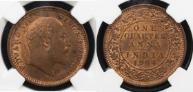 BRITISH INDIA: Edward VII, 1901-1910, AE ¼ anna, 1904(c), KM-501, NGC graded MS64 RB.

Estimate: USD 40 - 60