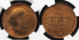 BRITISH INDIA: Edward VII, 1901-1910, AE ¼ anna, 1904(c), KM-501, NGC graded MS63 RB.

Estimate: USD 40 - 60