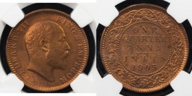 BRITISH INDIA: Edward VII, 1901-1910, AE ¼ anna, 1905(c), KM-501, NGC graded MS64 RD.

Estimate: USD 50 - 75