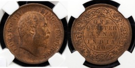 BRITISH INDIA: Edward VII, 1901-1910, AE ¼ anna, 1906(c), KM-501, NGC graded MS63 RB.

Estimate: USD 40 - 60