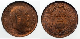 BRITISH INDIA: Edward VII, 1901-1910, AE ¼ anna, 1906(c), KM-502, NGC graded MS64 RB.

Estimate: USD 40 - 60