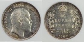 BRITISH INDIA: Edward VII, 1910-1910, AR ¼ rupee, 1907(c), KM-506, gorgeous luster with light peripheral toning, NGC graded MS64.

Estimate: USD 50 ...