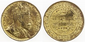 BRITISH INDIA: Edward VII, 1901-1910, AE medal (14.97g), 1906, Pud-906.3var, 31mm gilt bronze award medal for the Broach Swadeshi Exhibition, crowned ...