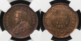 BRITISH INDIA: George V, 1910-1936, AE ½ pice, 1921(c), KM-499, NGC graded MS65 RB, Sanjay C. Gandhi Collection. 

Estimate: USD 40 - 60
