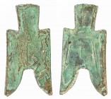 WARRING STATES: State of Zhao, 350-250 BC, AE spade money (4.84g), H-3.112, flat-handle pointed-foot spade type, wu ping in archaic script, encrusted,...
