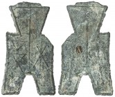 WARRING STATES: State of Han, 350-250 BC, AE spade money (5.54g), H-3.340, flat-handle square-foot spade money, mu or mu yi in archaic script, broken ...