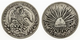 CHOPMARKED COINS: MEXICO: Republic, AR 8 reales, 1879-Go, KM-377.8, assayer SM, with several small Chinese merchant chopmarks and 'sunburst' chopmark ...