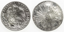 CHOPMARKED COINS: MEXICO: Republic, AR 8 reales, 1883-Go, KM-377.8, assayer BR, with so many large Chinese merchant chopmarks that the flan is now scy...