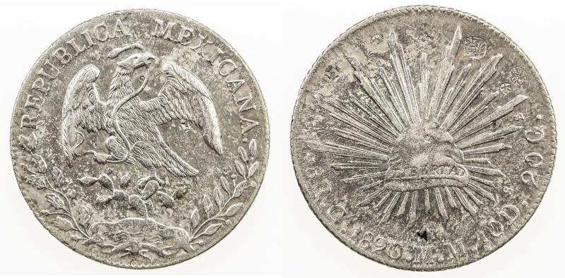 CHOPMARKED COINS: MEXICO: Republic, AR 8 reales, 1890-Ca, KM-377.2, assayer MM, ...