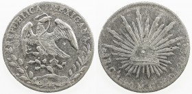 CHOPMARKED COINS: MEXICO: Republic, AR 8 reales, 1890-Ca, KM-377.2, assayer MM, with several small Chinese merchant chopmarks and 'sunburst' chopmark ...