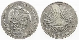 CHOPMARKED COINS: MEXICO: Republic, AR 8 reales, 1892-Go, KM-377.8, assayer RS, with several small Chinese merchant chopmarks and 'sunburst' chopmark ...