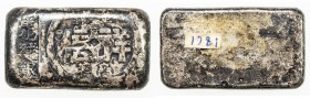 HONG KONG: AR ingot (31.17g), ND (circa 1960s), Xiangxin Gold Shop, silver troy ounce bar, stamped xiang xin jin qian shang biao (Xiangxin Gold Shop, ...