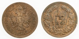AUSTRIA: Franz Josef I, 1848-1916, AE 4 kreuzer, 1861-A, KM-2194, nicely struck, with natural red-brown color, Choice About Unc.

Estimate: USD 70 -...