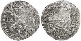 BRABANT: Charles II, 1665-1700, AR patagon (27.62g), 1694, KM-107.2, Antwerp Mint issue, crude flan, lightly cleaned, uneven strike as usual, VF to EF...