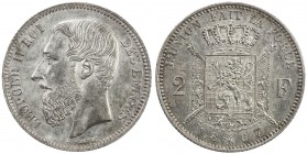 BELGIUM: Leopold II, 1865-1909, AR 2 francs, 1867, KM-30.1, light hairlines, attractive toning, better type with cross on crown, Unc.

Estimate: USD...