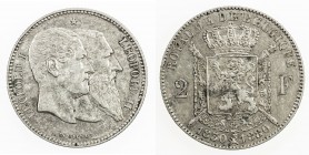 BELGIUM: Leopold II, 1865-1909, AR 2 francs, 1880, KM-39, 50th Anniversary of Independence, some luster, VF to EF.

Estimate: USD 100 - 130