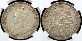 CYPRUS: George V, 1910-1936, AR 45 piastres, 1928, KM-19, russet and golden toning around the rims, NGC graded AU53.

Estimate: USD 75 - 100