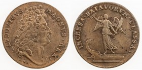 FRANCE: Louis XIV, 1643-1715, AE jeton (4.43g), ND(1677), Betts-58, Feuardent-12673, 25mm bronze jeton for the Victory at Tobago, mintmaster LGL (Laza...