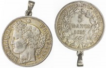 FRANCE: Second Republic, AR box coin (19.91g), 1851-A, KM-761.1, Gadoury-719, regular Ceres issue made into a photo locket with hinge at top of revers...