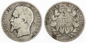 FRANCE: Napoleon III, 1852-1870, AR 2 francs, 1856-A, KM-780.1, Fine, R. 

Estimate: USD 75 - 100