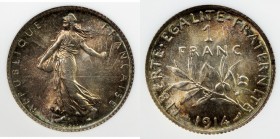 FRANCE: Third Republic, AR franc, 1914, KM-844.1, Gad-467, lovely toning! NGC graded MS65.

Estimate: USD 50 - 75
