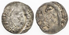 ANDECHS-MERANIAN: Otto VII, 1204-1234, AR pfennig (0.57g), ND, Eglmeier-1410, Bonhoff-2066, crude head within inner circle with crosses around // lion...